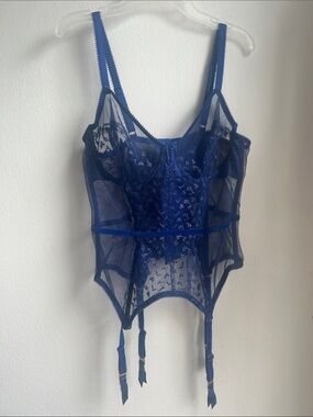 Savage X Fenty Royal Blue Sheer Lace Garter Bodysuit